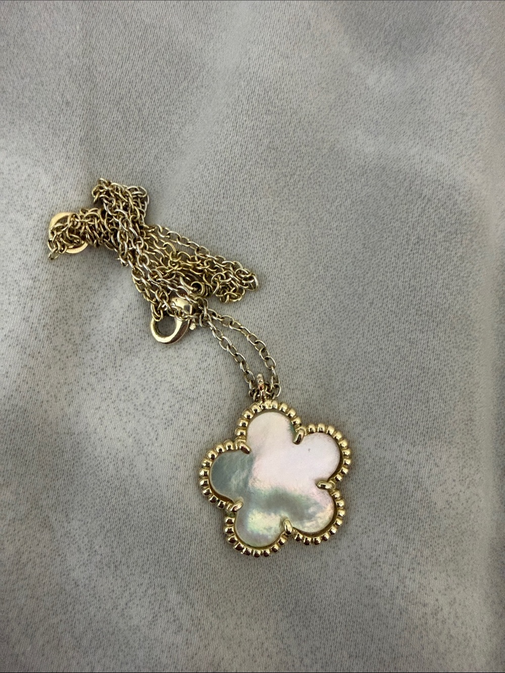 Gold Tone Clover Pendant Necklace with Mother-of-Pearl Inlay - Women Jewelry